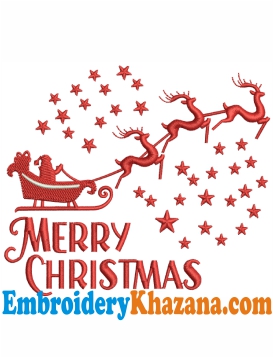 Christmas Santa Sleigh with Reindeer Embroidery Design