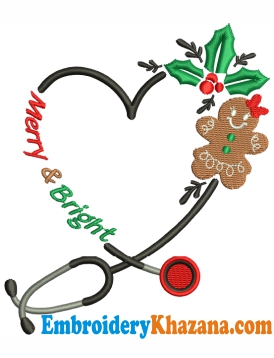 Merry and Bright Stethoscope Embroidery Design
