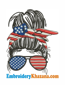 4th of July Messy Bun Hair Embroidery Design