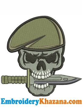 Military Skull Bite A Dagger Embroidery Design