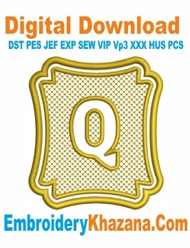 Monogram Font Q Embroidery Design