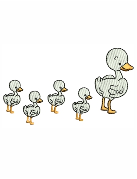 Mother Duck And Ducklings Embroidery Design