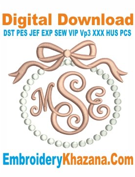 Pearl Frame with Bow Monogram Embroidery Design