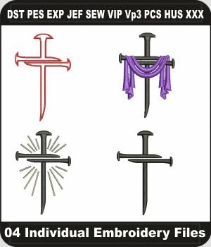 Nail Cross Christian Embroidery Designs Bundle