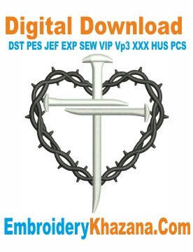 Nail Cross with Crown Embroidery Design