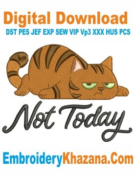 Not Today Cat Embroidery Design