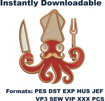 Octopus Chef embroidery design