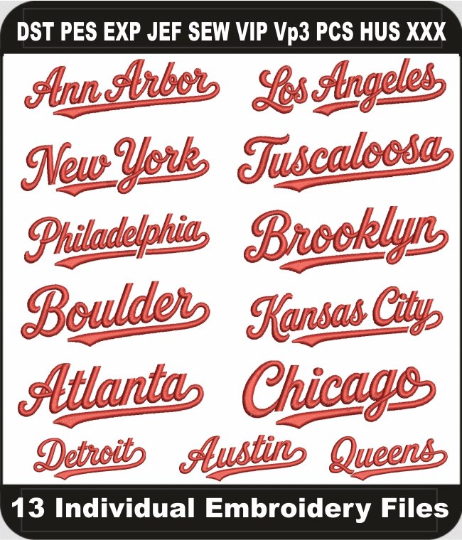 USA City Names Embroidery Designs Bundle