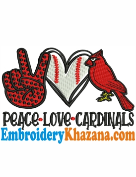 Peace Love Cardinals Embroidery Design