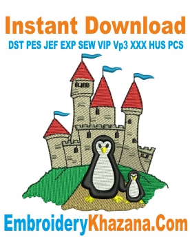 Penguin Castle Fairy Embroidery Design