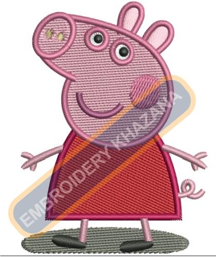 Pig with Outline Embroidery Design