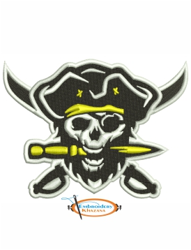 Pirate Skull With Swords Embroidery Design