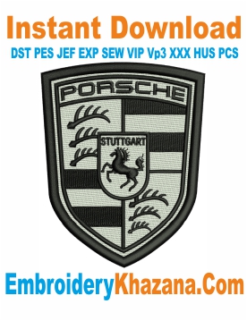 Porsche Logo Black and White Embroidery Design