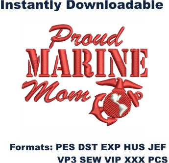 Proud Marine Mom Embroidery Designs