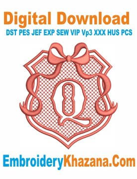 Embossed Monogram Q Embroidery Design