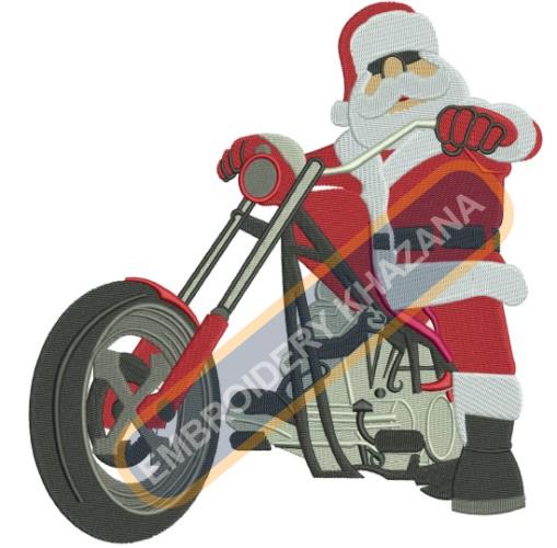 Santa Riding Motorcycle Embroidery Design