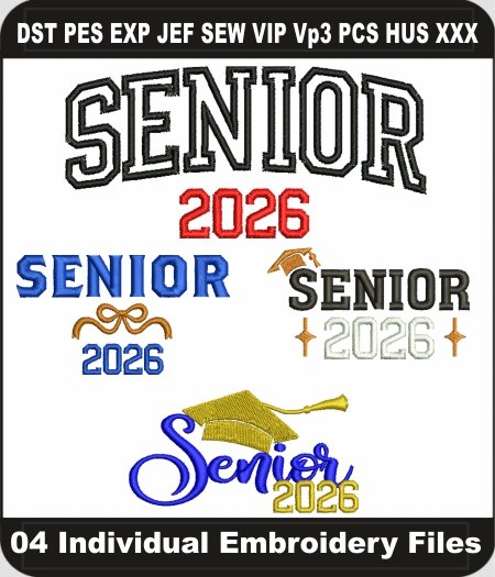 Senior 2026 Embroidery Designs Bundle