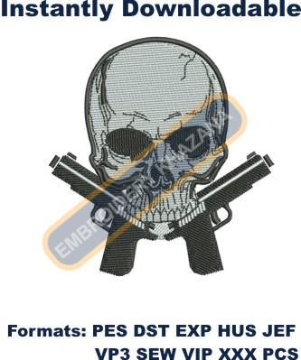 Skull With Gun Embroidery Design