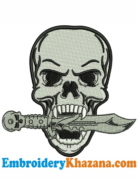 Skull Knife In Teeth Embroidery Design