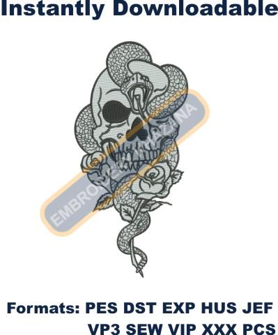 Snake with Skull Embroidery Design
