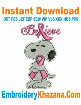 Snoopy Ribbon Pink Embroidery Design
