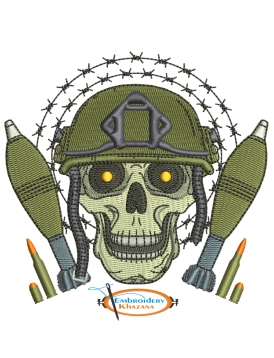 Soldier Skull Helmet Mortar Shells Embroidery Design