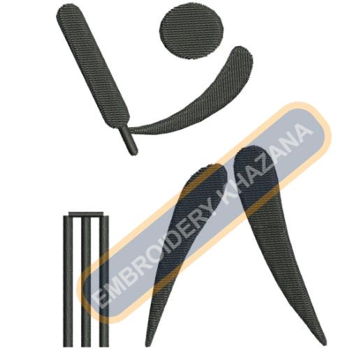 Cricket Batting Icon Embroidery Design