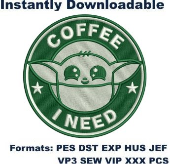 Baby Yoda Coffee Embroidery Design