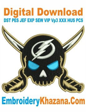 Tampa Bay Lightning Skull Embroidery Design