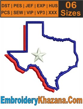 Texas Map Outline Machine Embroidery Patterns