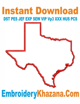 Texas Map Outline Embroidery Design