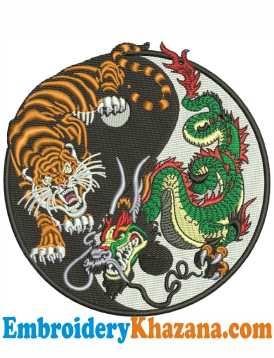 Tiger and Dragon Yin Yang Embroidery Design
