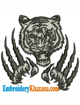 Tiger Face Claw Embroidery Design