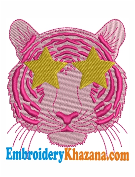 Tiger With Star Embroidery Design
