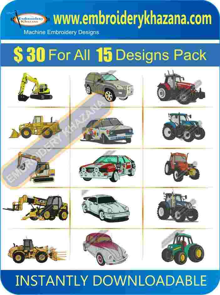 Tractor Car And Jcb Designs Pack