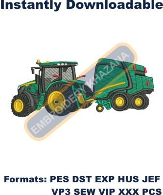 Tractor With Baler Embroidery Design