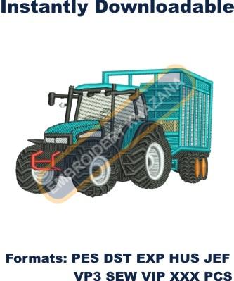 Tractor With Trailer Embroidery Design