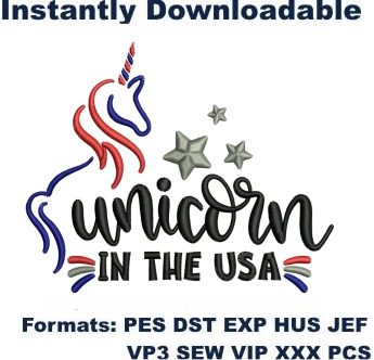 Unicorn In The Usa Embroidery Design