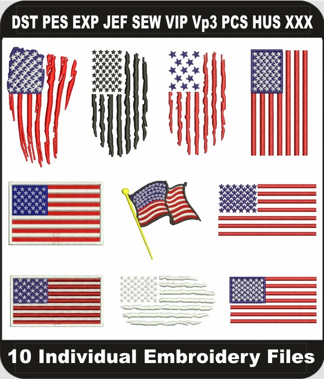 US Flag Embroidery Designs Bundle