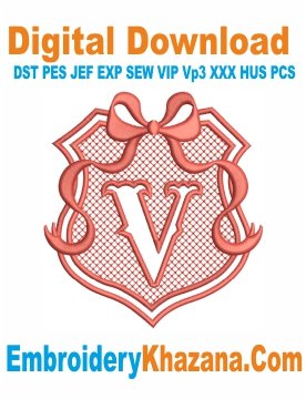 Embossed Monogram V Embroidery Design