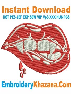 Vampire Biting Lips Embroidery Design