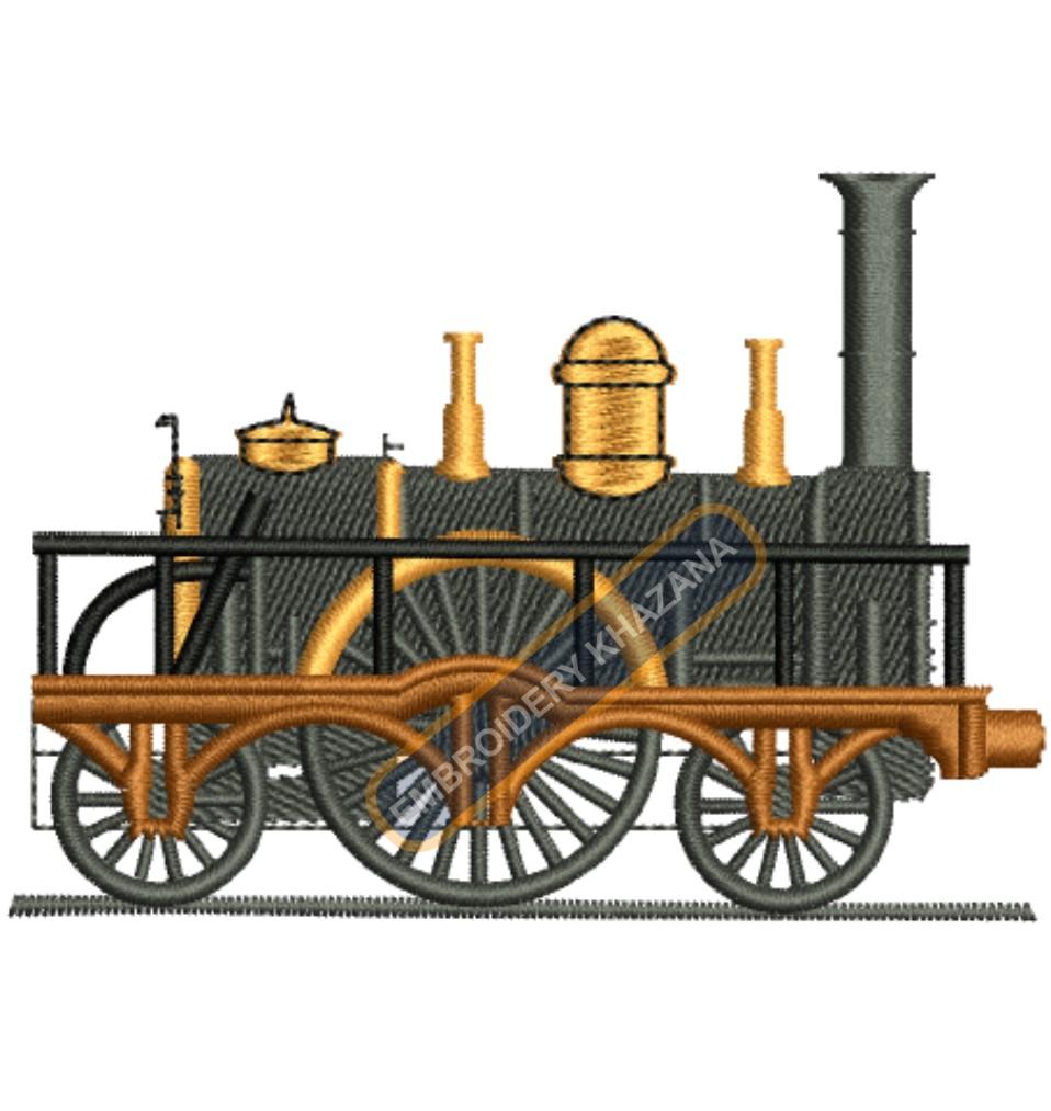 Vintage Train Engine Embroidery Design