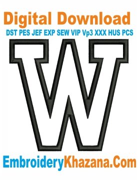 W Letter Applique Embroidery Design