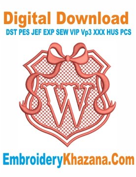 Embossed Monogram W Embroidery Design