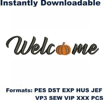 Welcome Embroidery Designs | Welcome Pumpkin Machine embroiderypattern