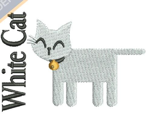 White Cat Embroidery Design