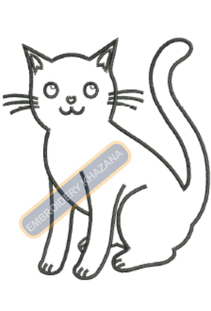 White Cat Embroidery Design