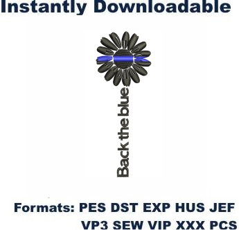 Back The Blue Sunflower Embroidery Designs