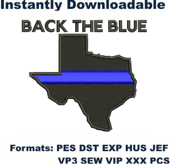 Back The Blue Texas Embroidery Designs
