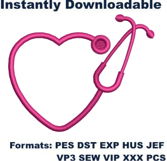 heart shaped stethoscope embroidery design